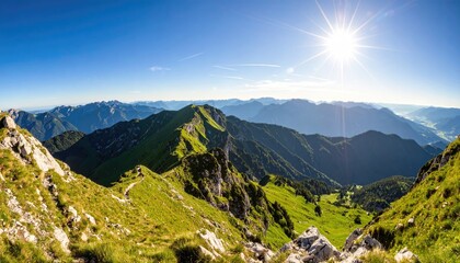 Panoramic mountain vista on a sunny day