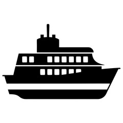 Fototapeta premium Simple black silhouette of a ferry boat on a white background