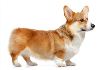 Pembroke welsh corgi dog in full body side profile view on isolated background
