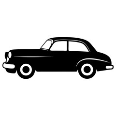 Classic vintage automobile silhouette with a bold black fill on a white background