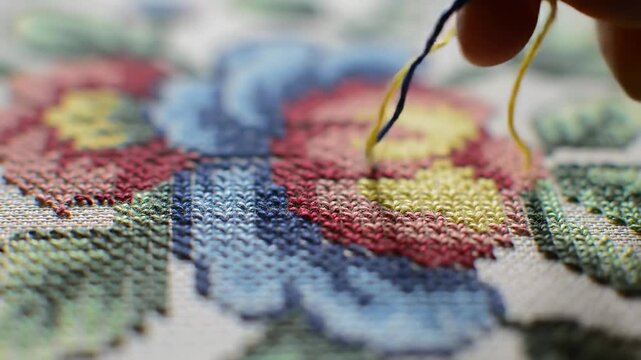 Close-up of colorful cross-stitch