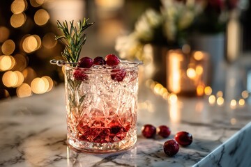 Festive cranberry cocktail with rosemary