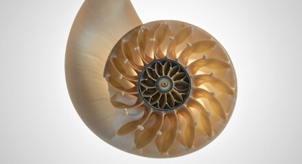 黄金螺旋 精密な造形 輝く光沢 美しい貝殻. AI Generated