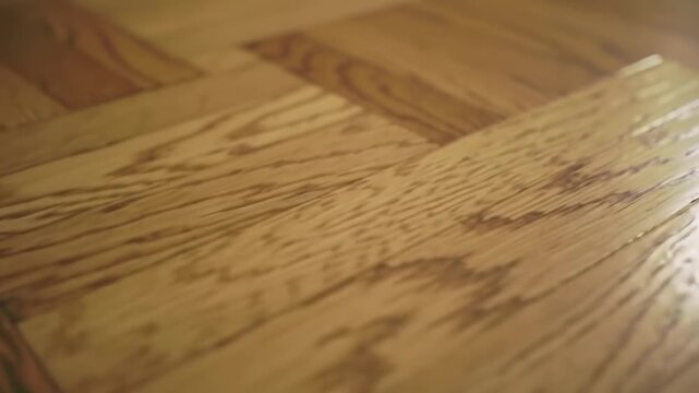 Light brown wooden floor tiles in a herringbone pattern