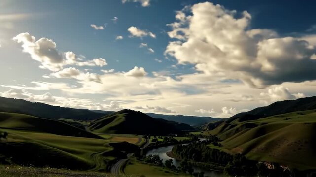 Scenic valley with dramatic clouds
