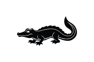 Fototapeta premium A Bold Alligator Illustration Striking Black Silhouette Against a White Background Perfect for Graphic Design and Animal Themed Projects silhouette This image features