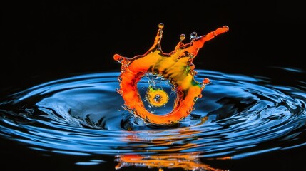 Vibrant Orange Splash in Water with Dynamic Circular Motion
