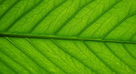 鮮やか緑葉脈クローズアップ 自然光輝く葉の質感. AI Generated