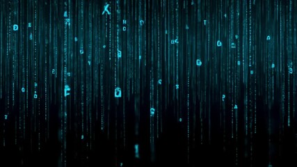 Abstract digital background with falling numbers and symbols, creating a futuristic atmosphere - Powered by Adobe