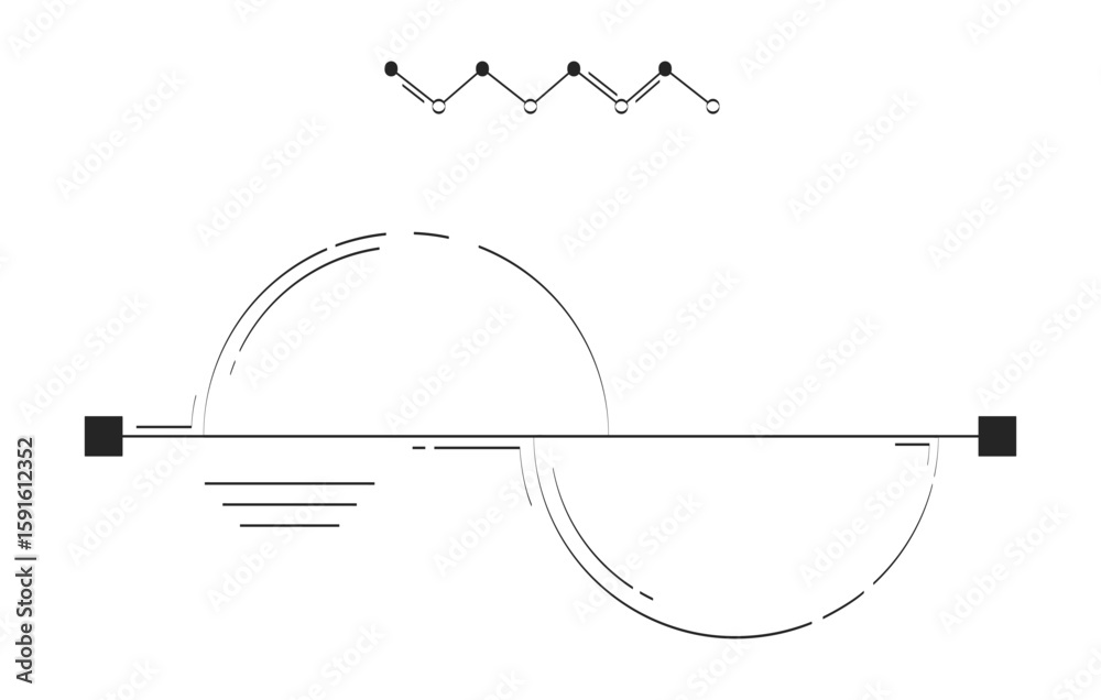 Poster semi-circle graph with line chart doodle linear object. infographic element. opposing semicircles co