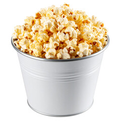 A white isolated bowl of delicious popcorn is a healthy snack or meal