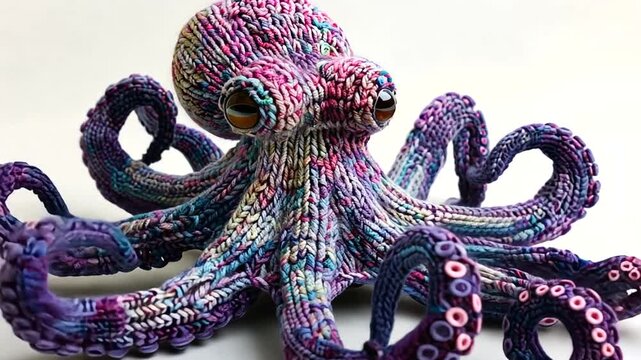 Colorful knitted octopus sculpture with intricate details
