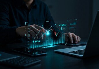 Dark Blue Stock Market Sell Order Digital Overlay