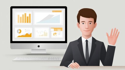 Business Analysis. Man and Charts on Screen - technology businessman