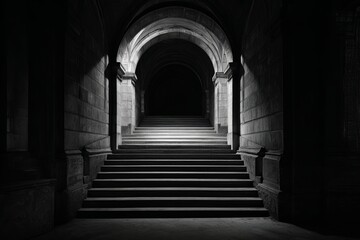Fototapeta premium White Steps Ascending to an Archway in a Dark Setting