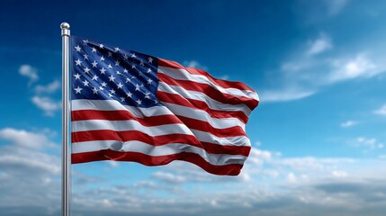 Obraz premium Classic United States Flag Waving Proudly Against Blue Sky
