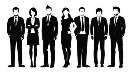 8 Vector Silhouettes of Men and Women – Business Group and Friends Icons