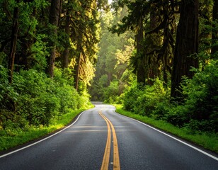 Obraz premium Winding road through a lush forest (3)