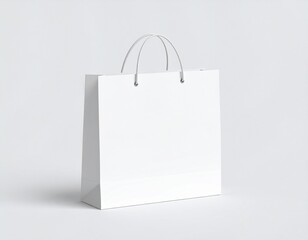 White paper gift bag with handles mockup on light grey background