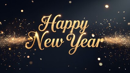 Elegant New Year Greeting – Gold Cursive Text and Glitter Lights