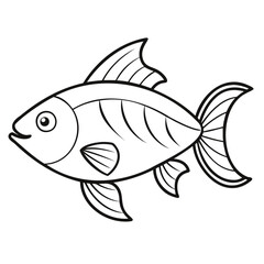 Fish Outline Vector on White Background – Minimal Line Art Marine Animal