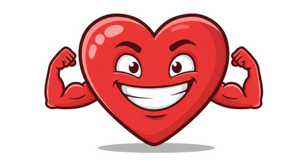 Naklejka premium Cartoon Heart Showing Muscle Strength and Smiling