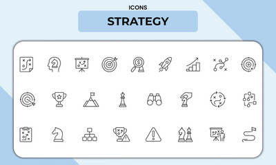 Naklejka premium Strategy Line Icons Pack – Unique Outline Icons for Business Planning, Project Management, Marketing Strategy, and Goal Setting