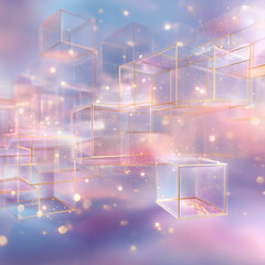 Abstract cubes float with gold accents on a gradient background. Use for marketing, design, web.