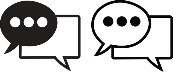 Minimalist speech bubbles flat and outline icon set. Representing chat interface, typing, concept of conversation chatbot dialogue communication ux. Message illustration sign for web page, mobile app.