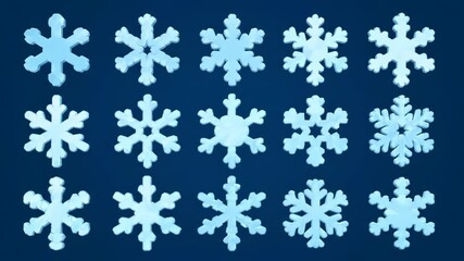 Set of light blue snowflakes on dark background