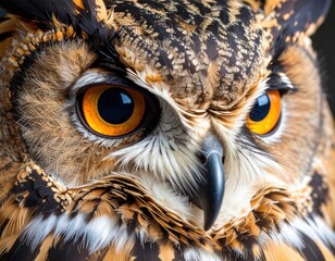 Obraz premium Close Up Portrait of an Owl with Bright Orange Eyes