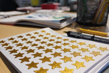 Gold glitter stars on a sheet of paper