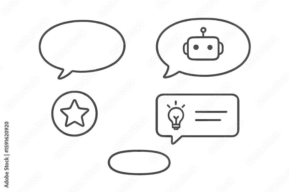 Poster chat bubbles with various icons illustrating conversation and interaction concepts in a digital sett