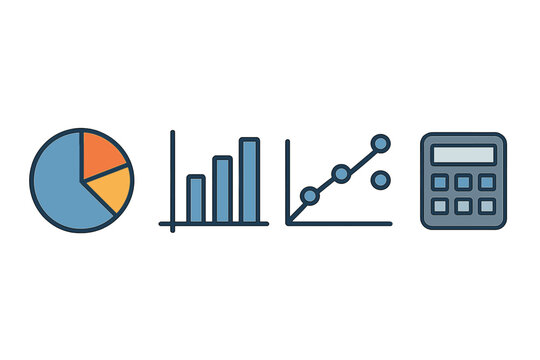 Visual representation of data analytics with charts, graphs, and a calculator in a modern design