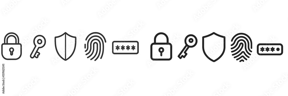 Poster visual representation of various security symbols emphasizing protection, privacy, and access contro