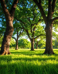Obraz premium Lush green trees in a sunlit meadow