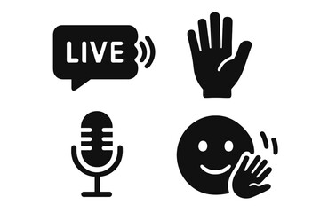Engaging live stream elements showcased with hand gestures and emoticons in a digital setting