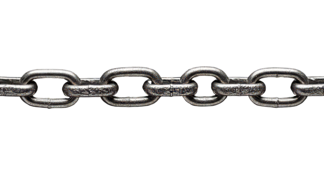 Metal Chain Links Connecting on Transparent Background Close Up