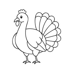 Turkey Bird Outline Vector on White Background – Minimal Line Art Illustration