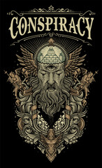 Illustration of Conspiracy Themed with Eye and Pyramid - Vector Design