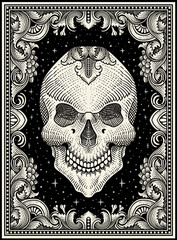 Fototapeta premium Illustration of Ornate Sugar Skull on Engraving Ornament Frame - Vector Design