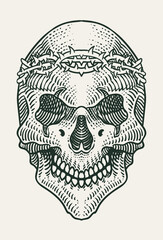 Illustration of Skull with Crown of Thorns Engraving style - Vector Design