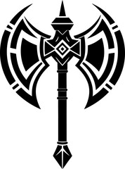 Illustration of an ornate Viking axe with decorative patterns on the blade and handle, viking axe vector