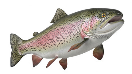 Wonderful trout fish, 3d render on white background. high levels of omega-3 fatty acids and low mercury content. Atlantic nature beauty.