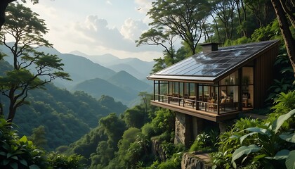 Modern Home Overlooking Lush Green Valley with Solar Panel Roof