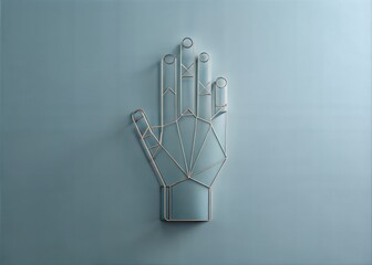Artistic geometric hand wireframe on a blue background symbolizing connection and design concept