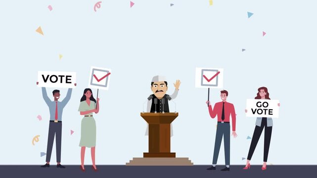Cartoon Election Awareness with Voters and Leader