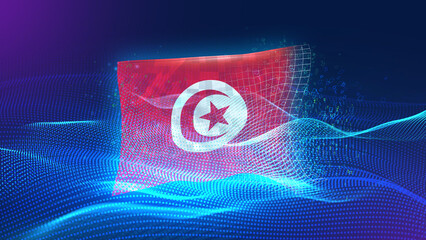 tunisia A futuristic digital background merging with a national flag symbol, representing the...