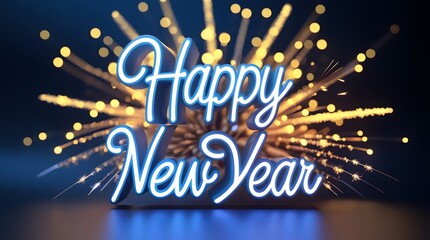 New Year Greeting Illustration with Sparkling Gold Lettering and Night Sky