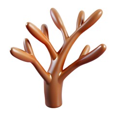 3D render of a glossy tree branch, realistic texture, shiny leaves, natural lighting, isolated on white background, suitable for nature illustrations, botanical designs, and decorative elements"